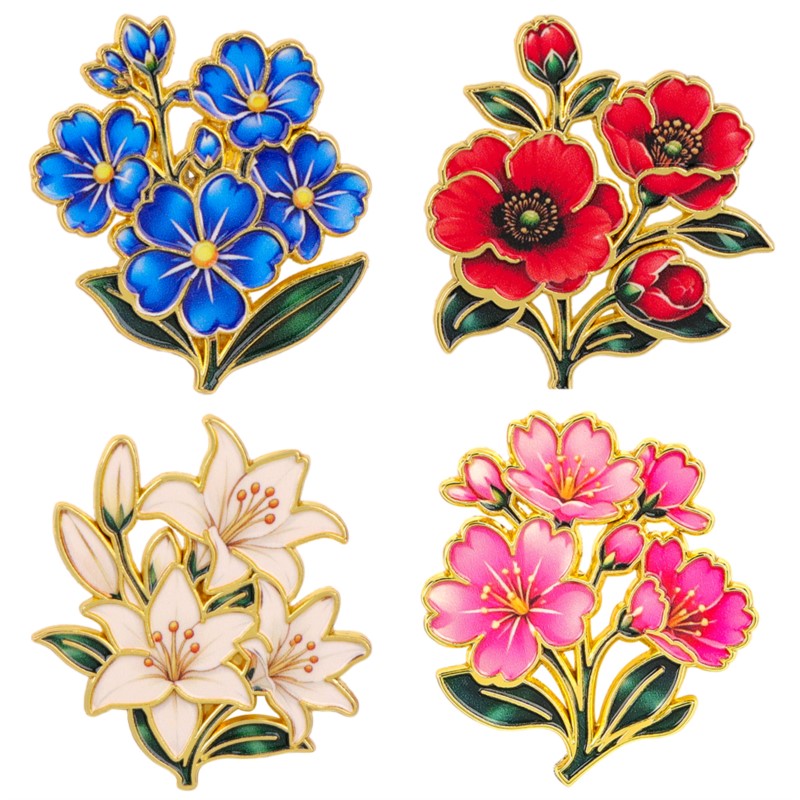 Enamel Pin Set - Cute Vintage Colorful Floral Enamel Pin