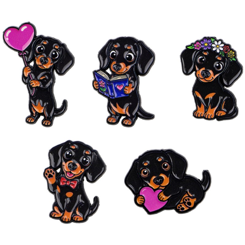 5pcs Cute Dachshund Enamel Pin - Enamel Pin Set ulasan dan harga