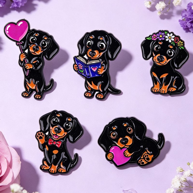5pcs Cute Dachshund Enamel Pin - Enamel Pin Set ulasan dan harga