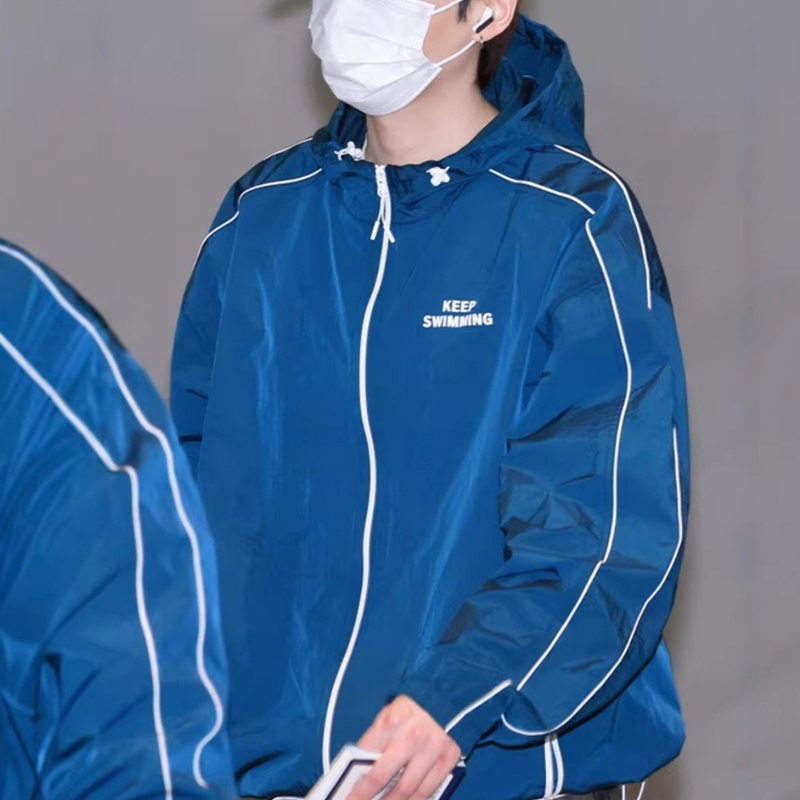 Kpop Keep Swimming Print Zippe - Windbreaker Anime Merchandise ulasan dan harga
