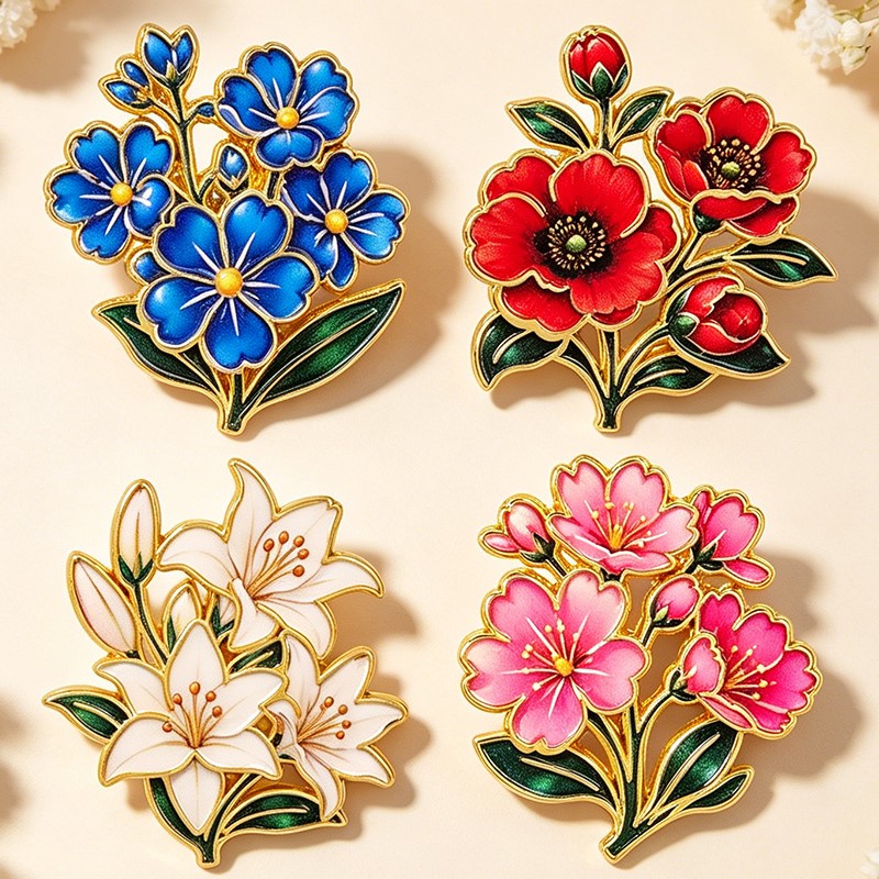 Cute Vintage Colorful Floral E - Enamel Pin Set ulasan dan harga