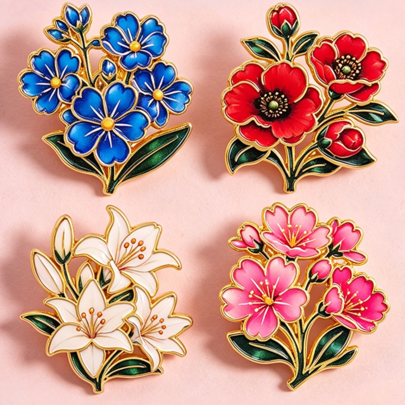Cute Vintage Colorful Floral E - Enamel Pin Set ulasan dan harga