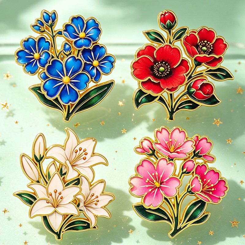 Cute Vintage Colorful Floral E - Enamel Pin Set ulasan dan harga